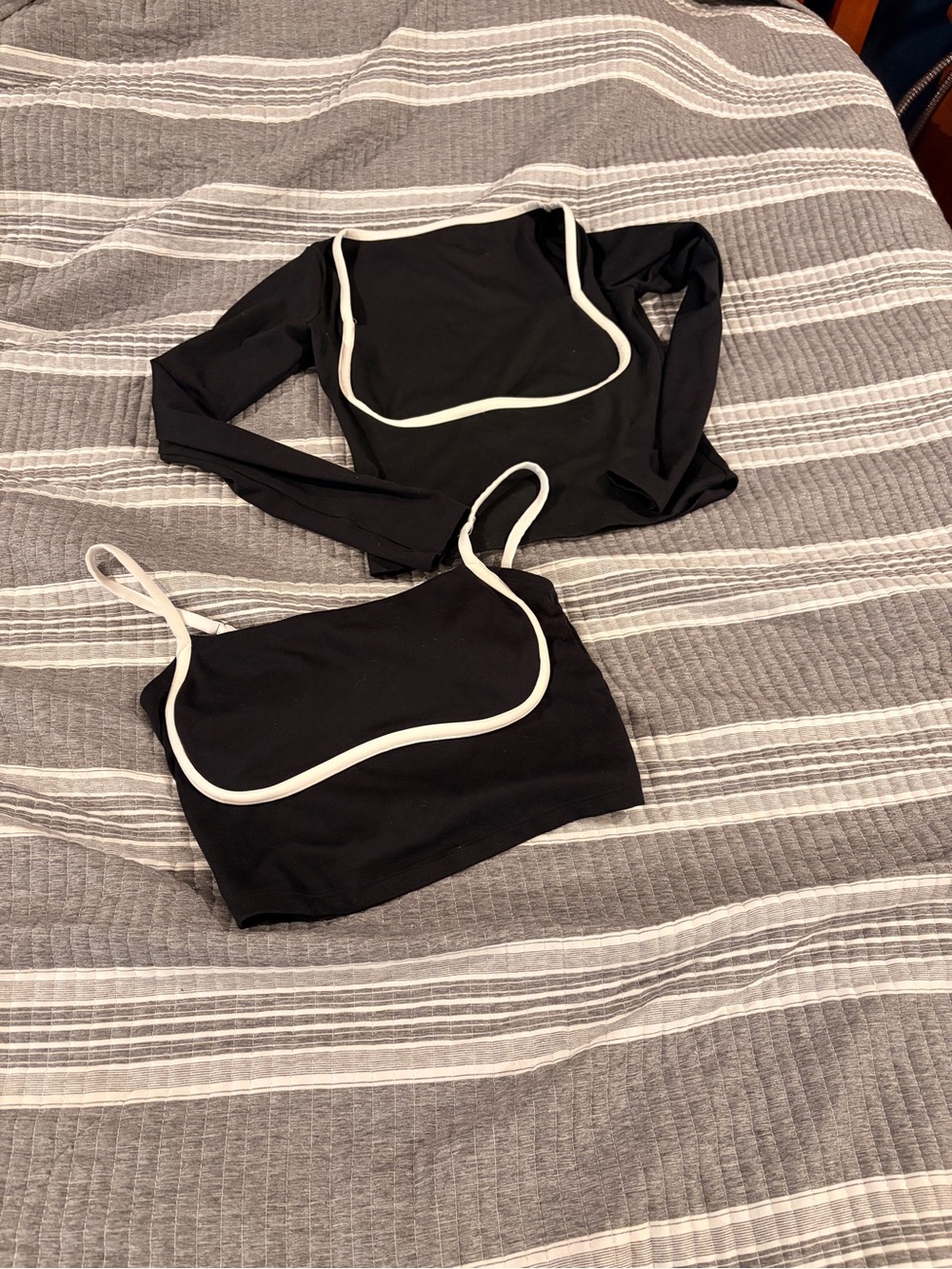 Gilly Hicks Black Crop Top Duo with White Piping